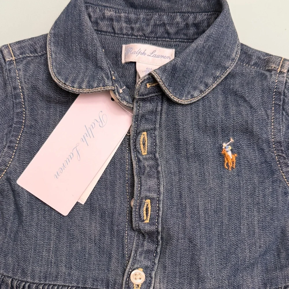 Ralph Lauren Girls Denim Shirt Dress in Blue with Embroidered Pony